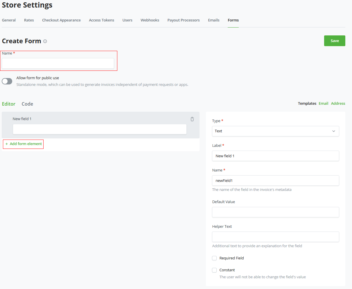 BTCPay Server formbuilder - Create new form BTCPay Server formbuilder - Create new form