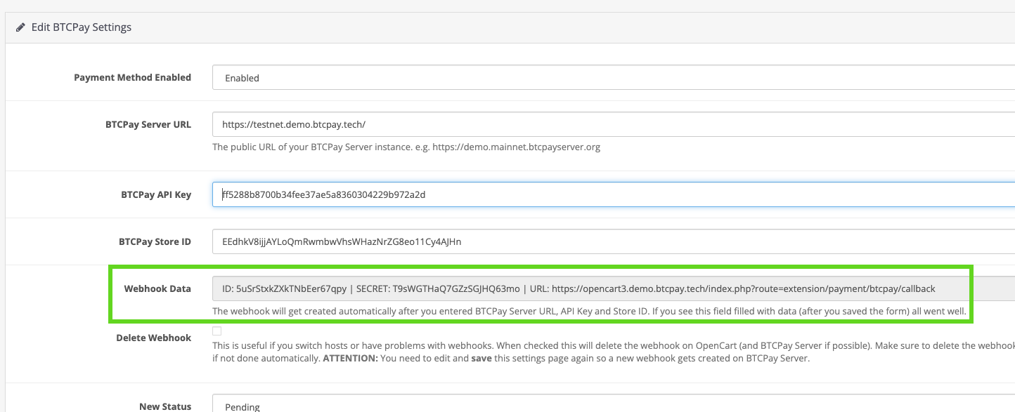 BTCPay OpenCart: Save OpenCart Settings form BTCPay OpenCart: Save OpenCart Settings form