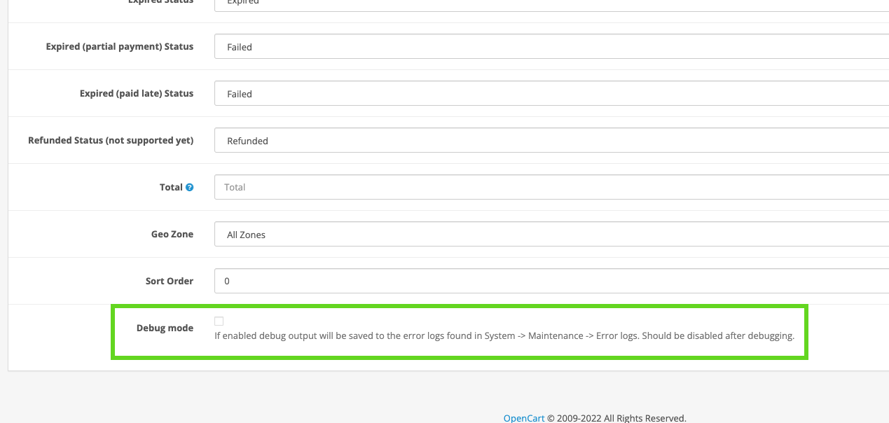 BTCPay OpenCart: Enable debug mode BTCPay OpenCart: Enable debug mode